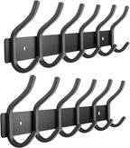 Wall Hooks Heavy Duty, 17 Inch Coat Rack Wall Mount with 6 Hooks, Black Wall Hooks for Entryway, Bathroom - for Hanging Backpack, Bag, Coat, Purse, Hat, Towel, Clothes,2 Packs