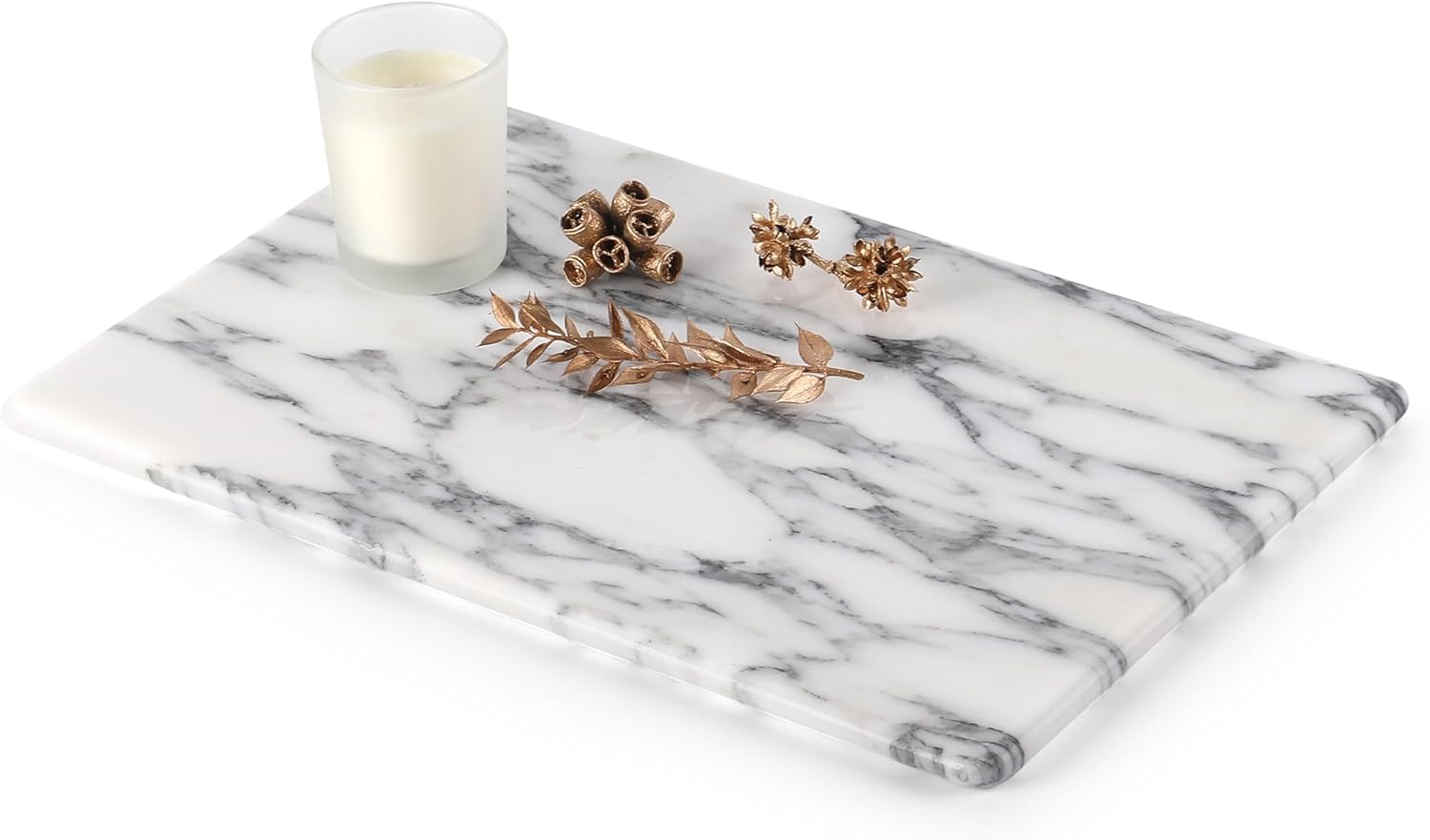 Koville Italian Natural Marble Cutting Board for Kitchen Pastry Bread Macaron Display, 12" x 8" Real Stone Slab Marble Cheese Board for Counter, Bathroom Perfume Tray Candle Plate (Arabescato)