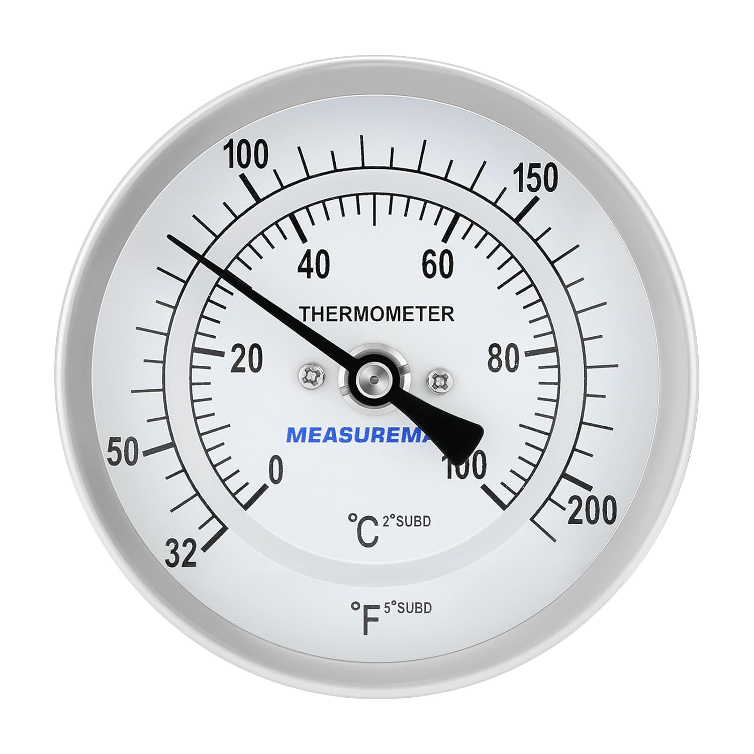 MEASUREMAN Hot Water Bi-Metal Thermometer, 3" Dial, 12" Lead-Free Brass Stem, 32-212°F/0-100°C Range, 2% Accuracy, 1/2" NPT Mount