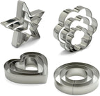 Stainless Steel Cookie Cutters Set 12Pcs - Heart, Flower, Round, Five Star Shapes - Small to Mini Size, Metal Biscuit Cutter Molds for Baking or Holiday Party Decorations