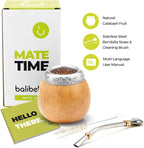 BALIBETOV Yerba Mate Gourd Set (Original Natural Handmade Yerba Mate Cup Argentina) - Includes Mate Tea Cup, Bombilla (Mate Straw) and Clean Brush - Classic Mate Cup and Bombilla Set (Suela)