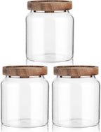 Labina Glass Storage Container Airtight Food Jars Kitchen Canister with Wood Lids, 20 Oz Wide Mouth Pantry Organization Glass Jar for Flour, Sugar, Cookie, Spagetti, Nuts and Candy (3 Pack)