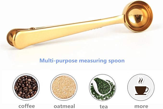 Coffee Scoop,Golden-Stainless Steel Measuring Spoon Bag Clip,Great for Measuring Coffee,Tea,Protein Powder,lnstant Drinks and More,Pertect coffee spoon set of 3