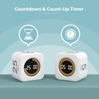 KADAMS Pomodoro Cube Timer Productivity Visual Timer - 5/10/25/50 Min Rotating Countdown, Customize Countup Silent Mode- for Work Study Cook Workout Kitchen Back to School Classroom (White)