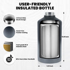 One Gallon Water Bottle Insulated, Triple Walled Vacuum Stainless Steel (Cold for 48 Hrs), Leak Proof & Non-BPA, Large Water Flask Jug with Paracord Handle & Straw Spout Lids