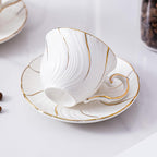 Ceramic Mini Espresso Cups Set of 4,3oz Espresso Mugs with Saucer,Porcelain Coffee Mugs Demitasse Cups, Modern Style cups for Latte, Cafe Mocha(4, White with gold thread)