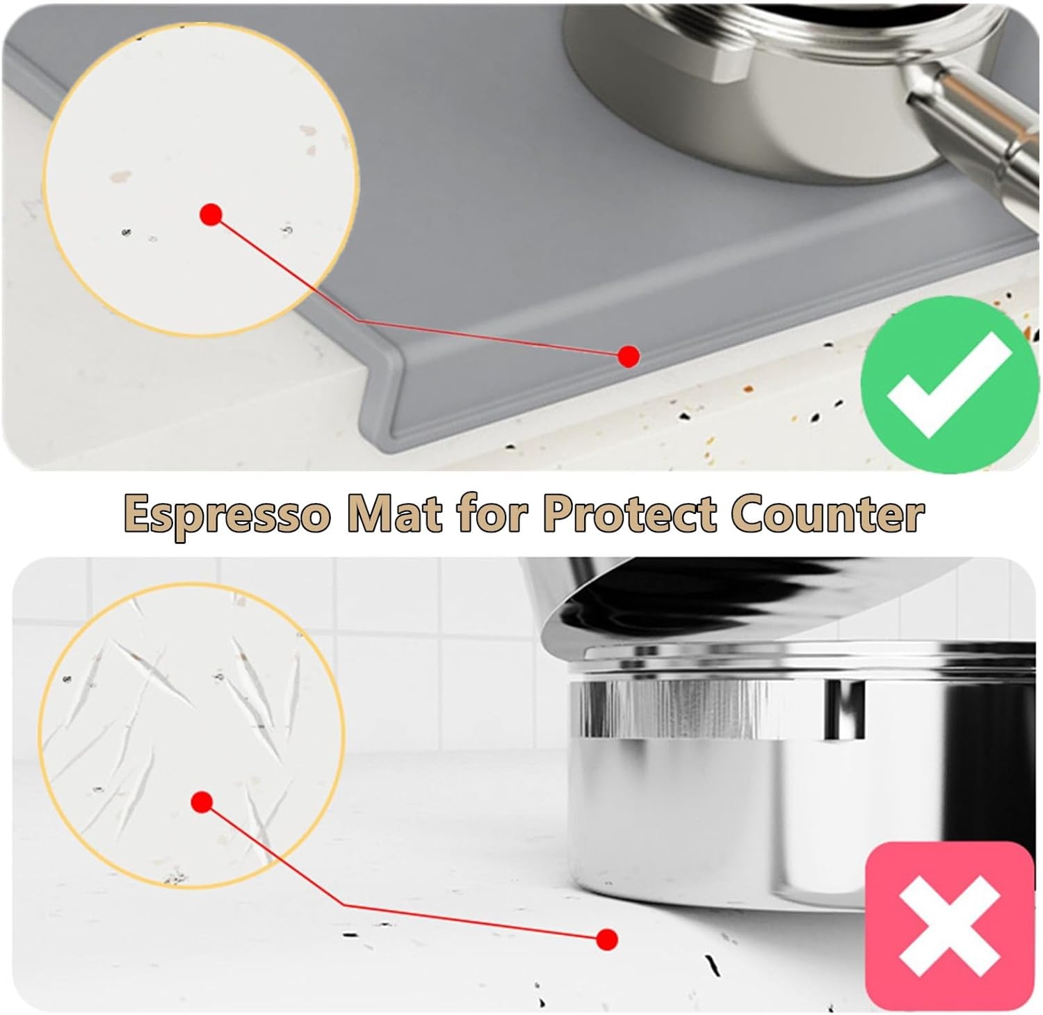 Espresso Tamping Mat, Coffee Tamper Mat, Espresso Mat for Counter, Silicone Tamper Mat, Food-grade, Non-Slip, Waterproof, Heat Resistant (Gray, 25x20x2cm)