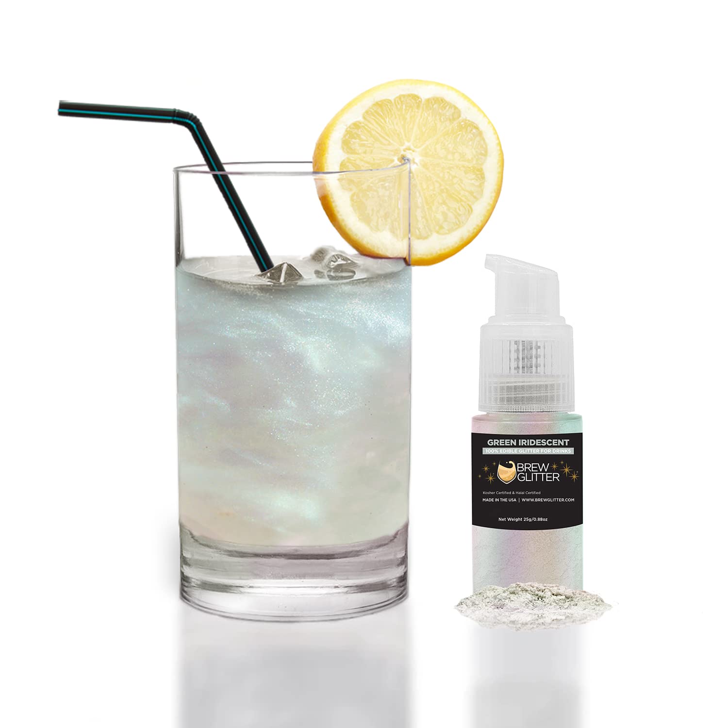 Green Iridescent Brew Glitter Edible Glitter for Drinks, Cocktails, Beer, Garnish Glitter & Beverages || 100% Edible & Food Grade | Vegan, Gluten, Nut Free (25g Spray Pump, Green Iridescent)