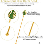 Palm leaf Drink Stirrer Sticks Stainless Steel Coffee Beverage Stirrers，Set of 4 Cocktail Swizzle Stick,7.5", Multicolor