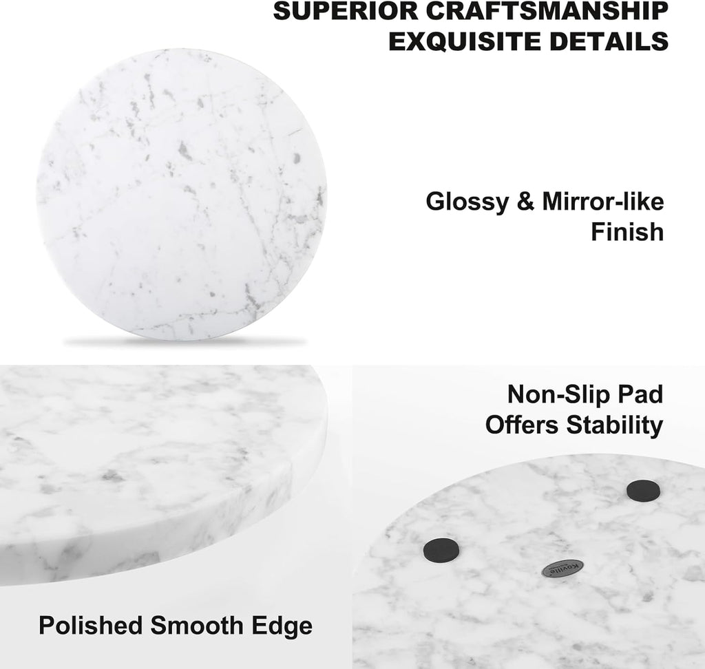 Koville Italian Natural Marble Cutting Board for Kitchen, 11inch Round Hand Crafted Marble Slab for Cheese, Charcuterie, Pastry Board - Wedding Gift, House Warming Gift(Bianco Carrara)