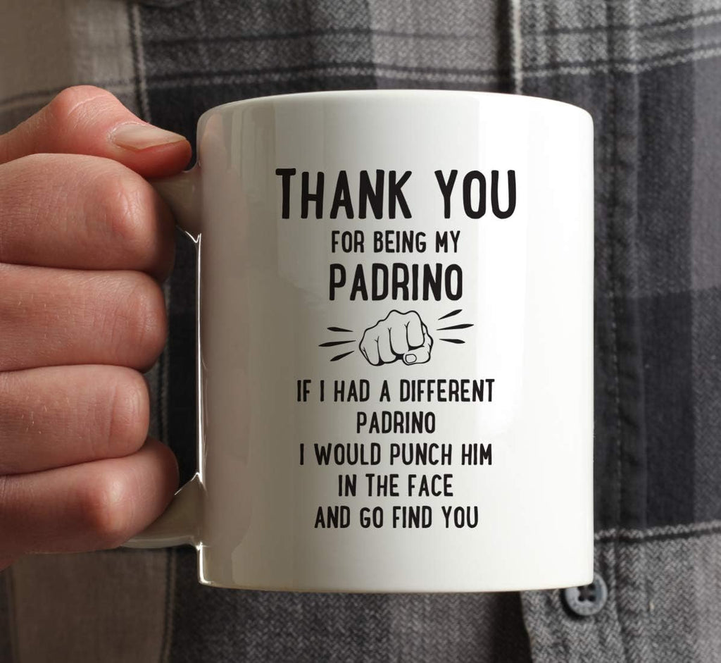 Andaz Press Funny Family 11oz. Coffee Mug Gift, Thank You for Being My Padrino, Punch in Face, 1-Pack, Christmas Birthday Drinking Cup Present Ideas