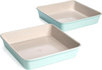 Tasty Clean Ceramic Square Cake Pans Set, 2-Pack of 9-Inch Cake Pans, Durable Aluminized Steel for Professional Results, Clean Ceramic Nonstick Coating, Oven Safe to 425°F, Dishwasher Safe, Aqua
