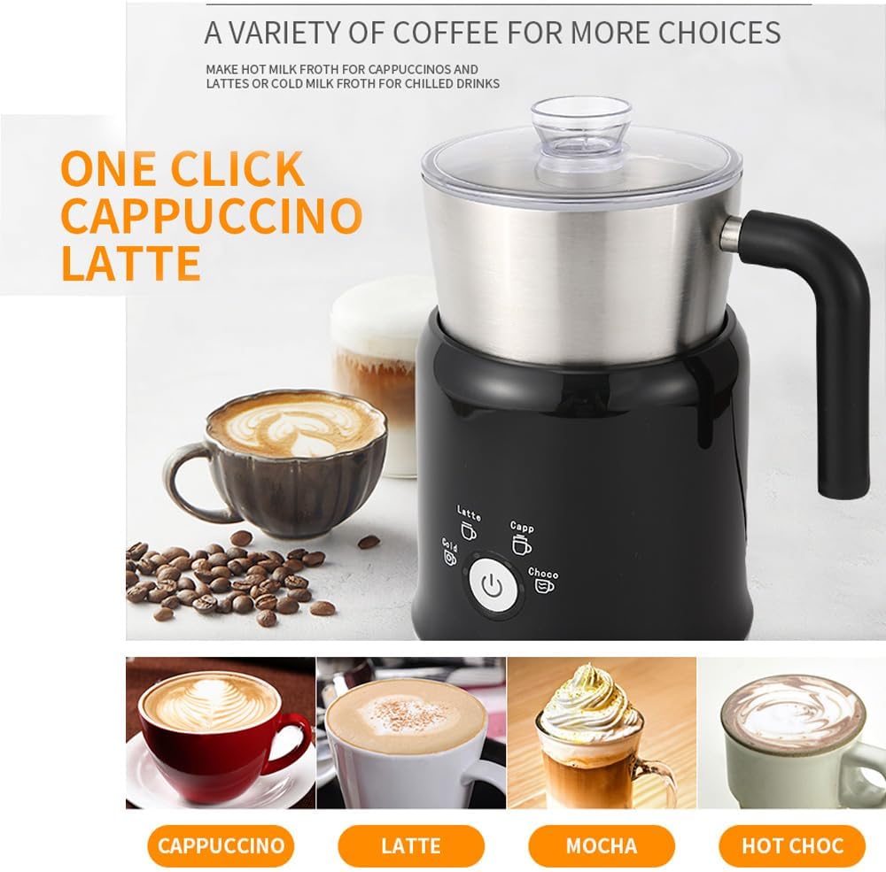 Electric Milk Frother Has Hot and Cold Functions 700-ml Split Stainless Steel Automatic Milk Frother and Steamer with Transparent Lid, Anti-Dry,Dishwasher-Safe