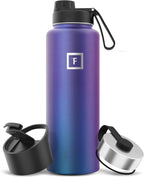 IRON °FLASK Camping & Hiking Hydration Flask with 3 Lids - Stainless Steel, Double Walled & Vacuum Insulated Water Bottle - Leak Proof & BPA Free (Aurora, Spout - 40 oz)