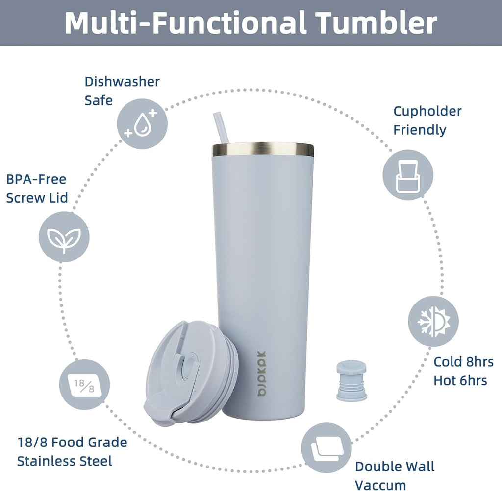 BJPKPK 30oz Stainless Steel Insulated Tumbler With lid And Straw Travel Coffee Thermal Tumblers Cup For Women And Men,Modern Blue