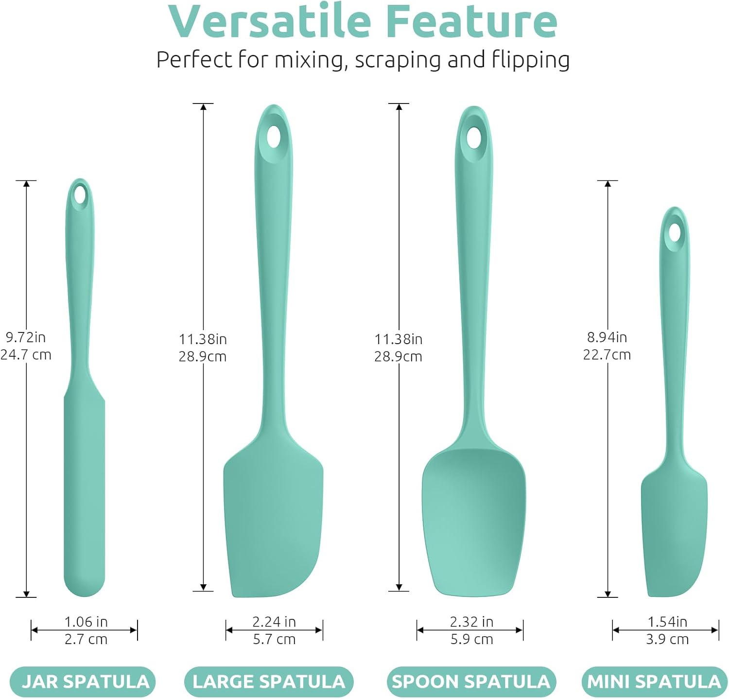 U-Taste Silicone Spatula Set with 600 Degrees Fahrenheit Heat Resistant (Teal/Aqua Sky)