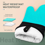 sungwoo Extra Long Silicone Oven Mitts, Heat Resistant Oven Gloves with Quilted Liner Non-Slip Textured Grip Perfect for BBQ, Baking, Cooking and Grilling - 1 Pair 14.6 Inch Turquoise & Black