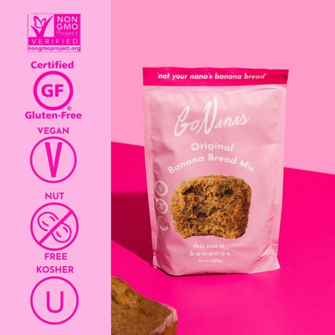 GoNanas Original Oat Flour Banana Bread Mix, Suitable for Plant Based Vegan Diets, Gluten Free Dairy Free Snacks, Healthy Snacks For Adults, Muffin Mix, Nut Free, Cupcakes Dessert, NON-GMO, 3pk