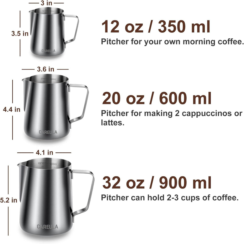 Milk Frothing Pitcher, 20oz Stainless Steel Milk Frother Cup Steaming Pitcher, Coffee Bar Cappuccino Espresso Machine Accessories Barista Tools, Metal Pitcher Milk Jug with Decorating Latte Art Pen