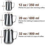 Milk Frothing Pitcher, 32oz Stainless Steel Milk Frother Cup Steaming Pitcher, Coffee Bar Cappuccino Espresso Machine Accessories Barista Tools, Metal Pitcher Milk Jug with Decorating Latte Art Pen