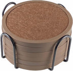 Absorbent Coasters for Drinks with Holder - 6packs, Silicone Coaster with Soft Felt Insert (4.3 inch Coasters with 4.5 inch Holder, Brown)