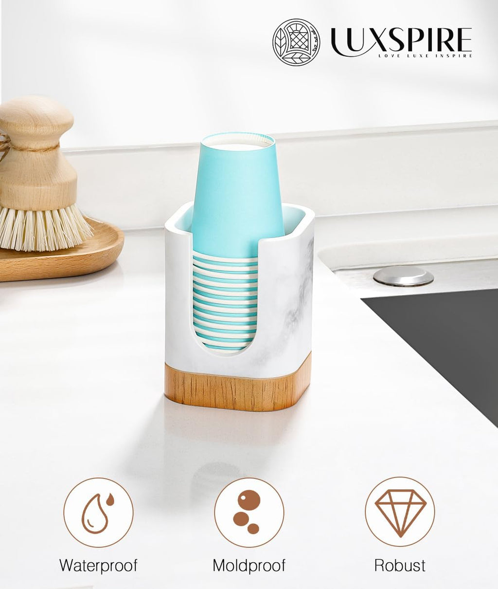 Luxspire Bathroom Cup Dispenser, Dixie Cup Holder 3-5oz, Disposable Paper Cup Holder for Bathroom, Cotton Pad Container, Guest Bathroom Essentials, Gravel White