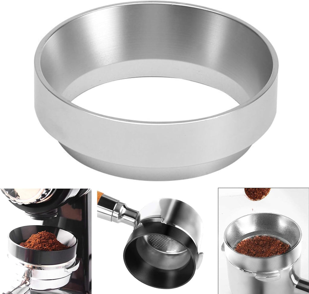 Aluminum Espresso Dosing Funnel - 51/53/58mm Coffee Dosing Ring for Home & Shop - Silvery