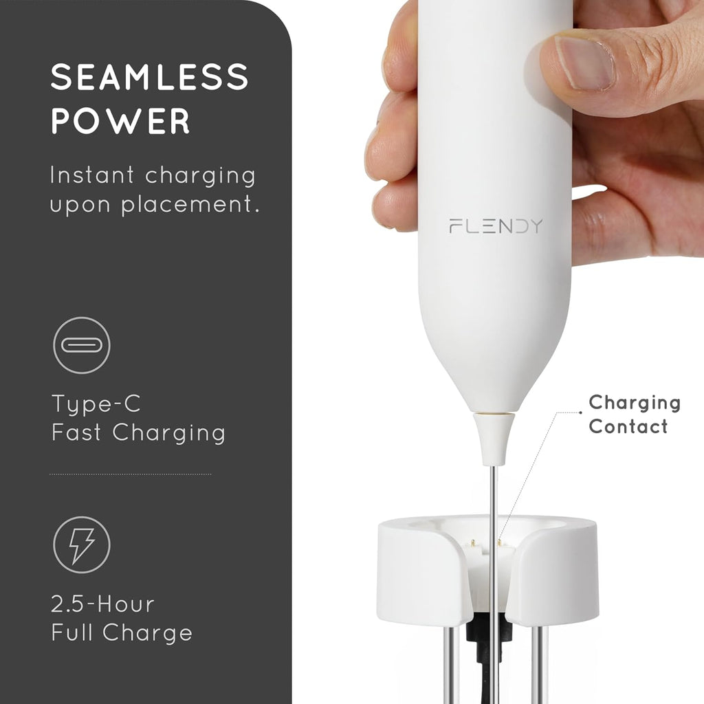 Rechargeable Milk Frother Handheld, Coffee Frother Handheld with USB-C Charging Stand, Electric Drink Mixer Handheld, Mini Electric Whisk Frother for Coffee, Matcha, etc