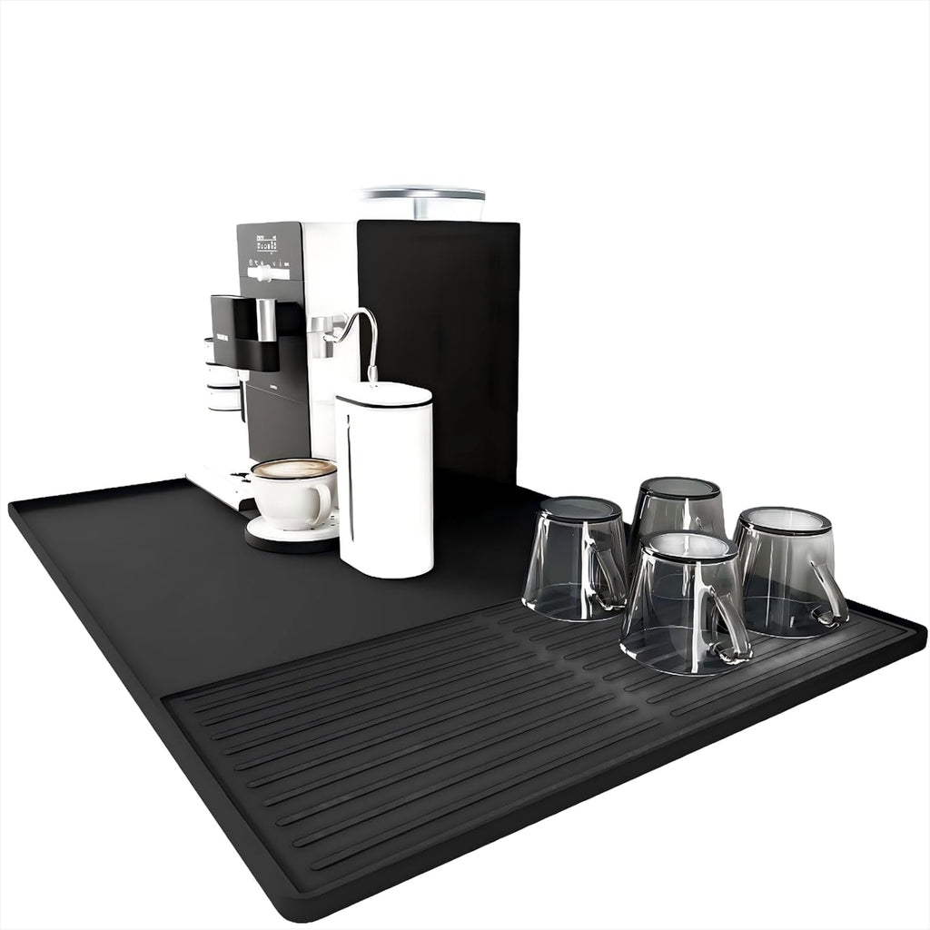Silicone Coffee Pad, 24-inch x 16-inch Mat, with Removable Baking Tray, Fits Coffee Machines and Baking Sheets, Black