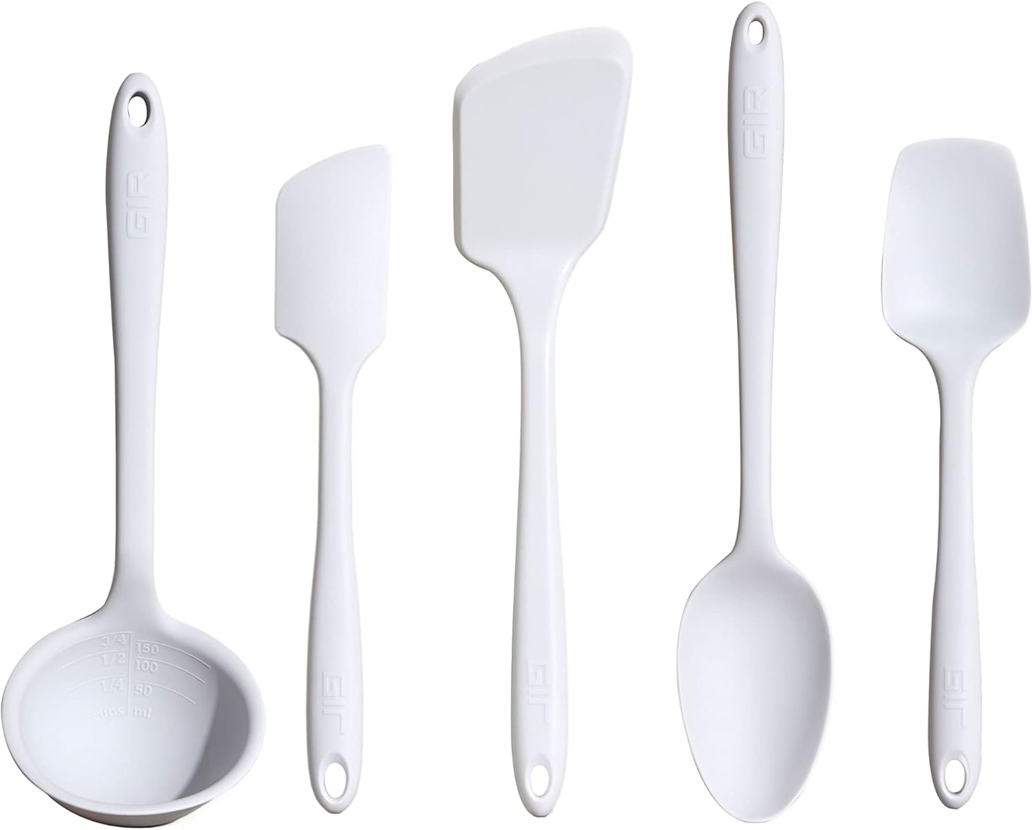GIR: Get It Right 5 Piece Silicone Cooking Utensils Set - Ladle, Spatula, Flip, Spoon & Spoonula, Non-Stick, Heat Resistant, Dishwasher Safe, Silicone Kitchen Utensils, BPA & BPS Free - Studio White