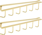 2pcs Mug Organizer for Kitchen Cabinets,Under-Shelf Coffee Cup Mug Rack with 6 Hooks,Fit for 1.1 Inch Thickness Shelf or Less,Suitable for Holder Hanger for Cups/Keys Storage/Scarf.Gold