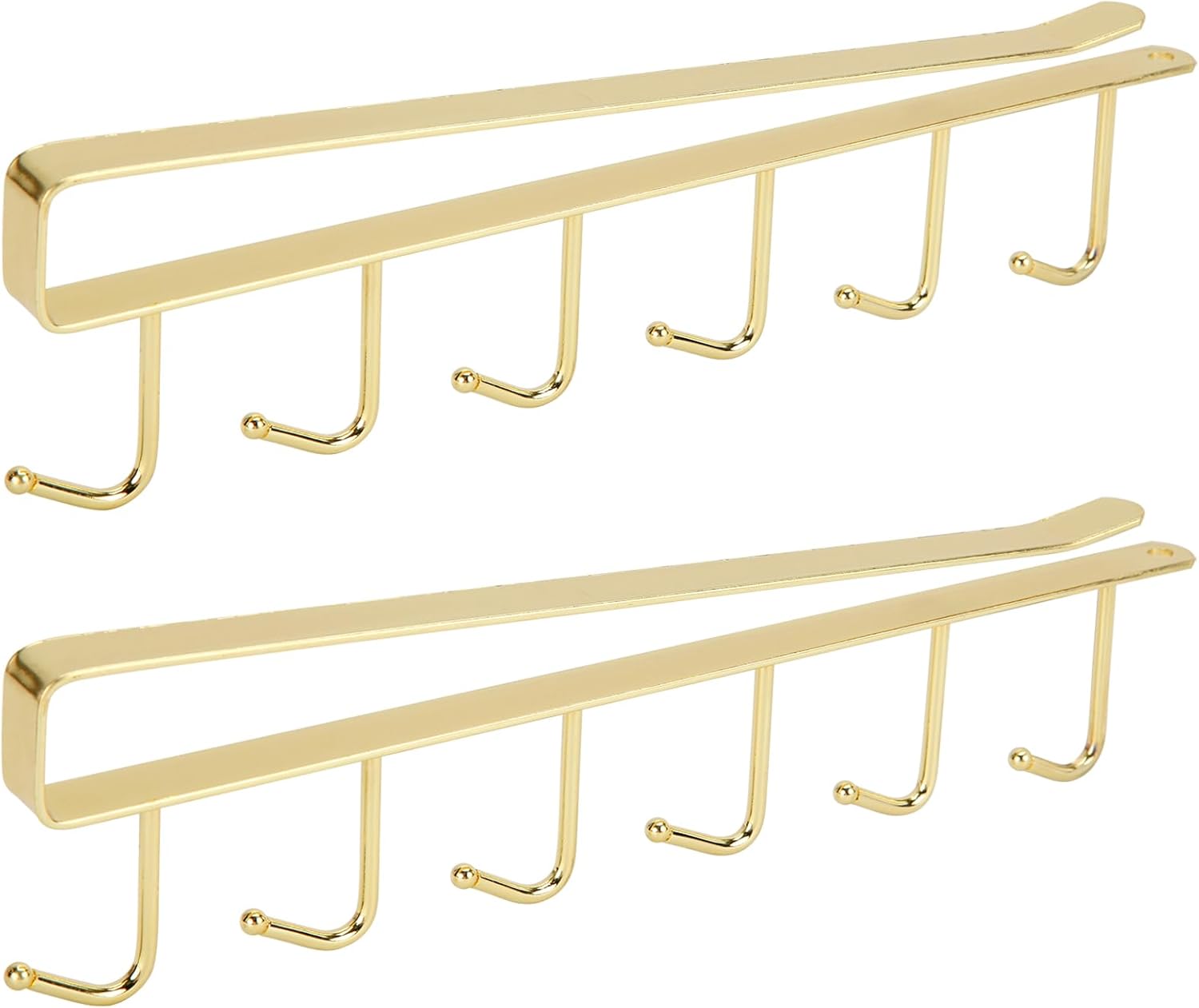 2pcs Mug Organizer for Kitchen Cabinets,Under-Shelf Coffee Cup Mug Rack with 6 Hooks,Fit for 1.1 Inch Thickness Shelf or Less,Suitable for Holder Hanger for Cups/Keys Storage/Scarf.Gold