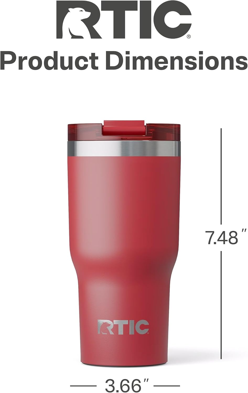 RTIC 20oz Essential Tumbler with Lid, Insulated, Stainless Steel, Metal, Double Wall Vacuum-Insulation, Ceramic Lined, Travel Cup for Iced Coffee, Tea, Hot and Cold Drink, Flag Red