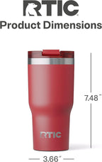 RTIC 20oz Essential Tumbler with Lid, Insulated, Stainless Steel, Metal, Double Wall Vacuum-Insulation, Ceramic Lined, Travel Cup for Iced Coffee, Tea, Hot and Cold Drink, Flag Red