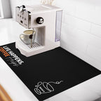 Matace Designer Coffee Bar Mat, Small 12 x 19 Inches, Rubber Backing, Absorbent Coffee Maker Mats for Dish Drying, Kitchen Countertop, Life Happens Coffee Helps, Black