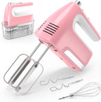 CBQ Hand Mixer Electric, 5-Speed 400W Powerful Motor, Hand Mixer Electric Handheld with Storage Case, Turbo Boost and 5x Accessories, Flat Beaters, Dough Hooks, Whisk (Pink)
