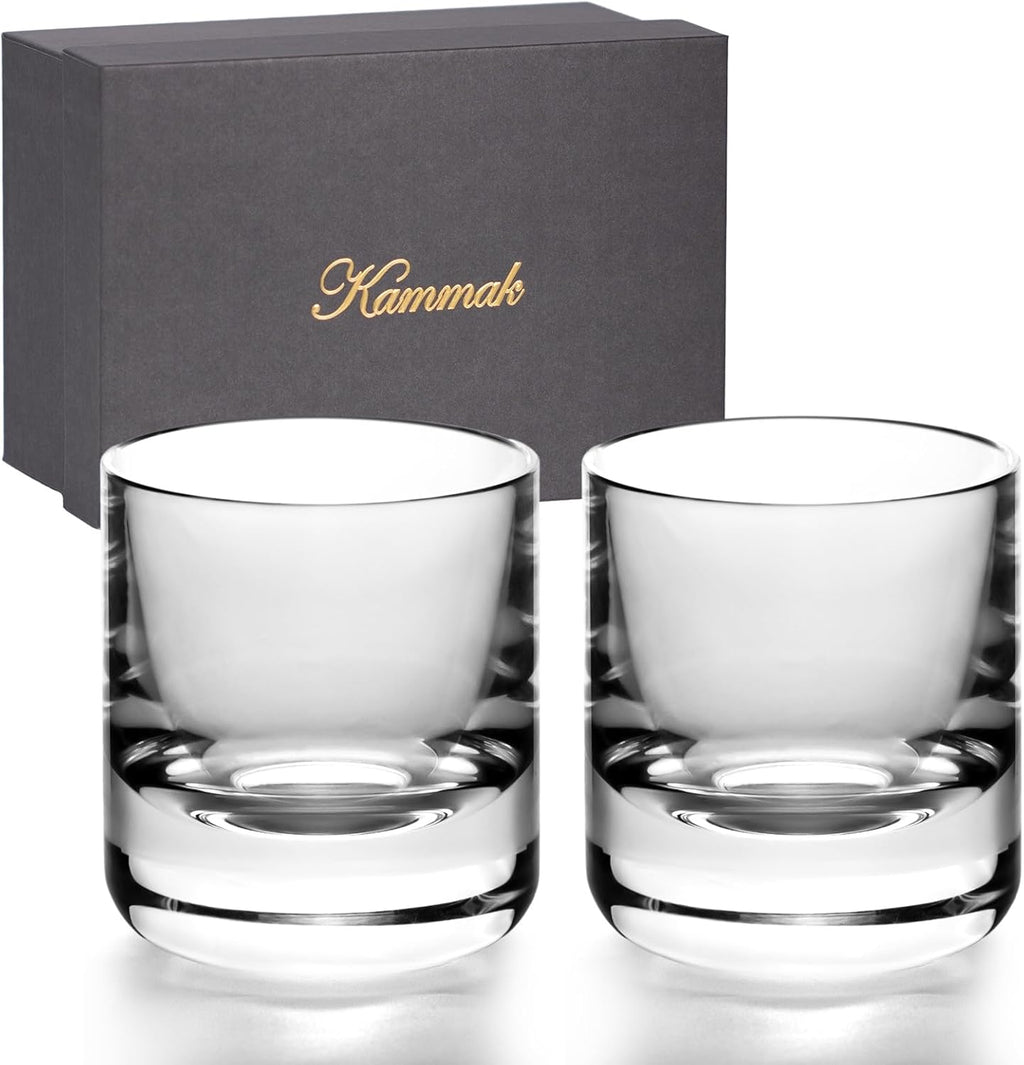 KAMMAK Crystal Whiskey Glasses Set of 2, 6.76oz Old Fashioned Glasses Stemless, Hand Blown White Cocktail Glasses, Engagement Gifts for Couples, Women, Men