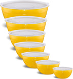 Yellow Mixing Bowls With Airtight Lids,Stainless Steel Bowl,Salad Bowls 7 Piece Colorful Nesting Bowl Yellow Kitchen Accessories,Size 7,3.6,2.7,2.1,1.5,1.1,0.8QT Stackable Design