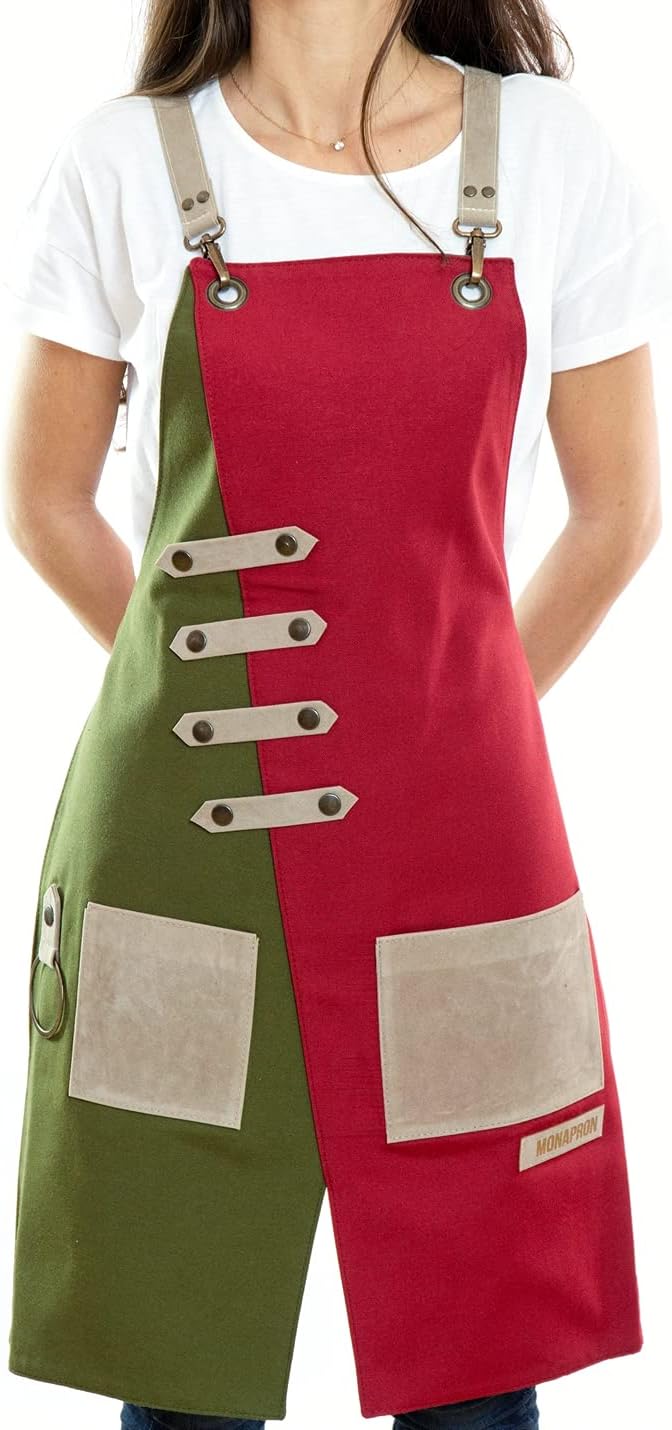 Apron for Women and Men Waterproof Canvas Extra Pocket for Chef Barista Gardening BBQ Grilling Crossback Unisex