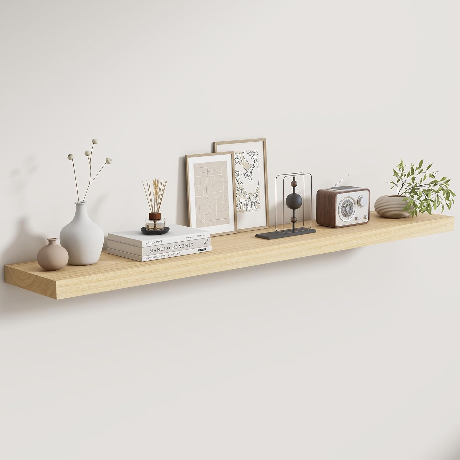 Fun Memories Rustic Real Wood Floating Shelves, 8 Inch Deep Floating Shelf Wall Mounted, 48" W x 8" D Wall Shelves Storage Shelves for Living Room, Bedroom, Bathroom, Burlywood, Set of 1