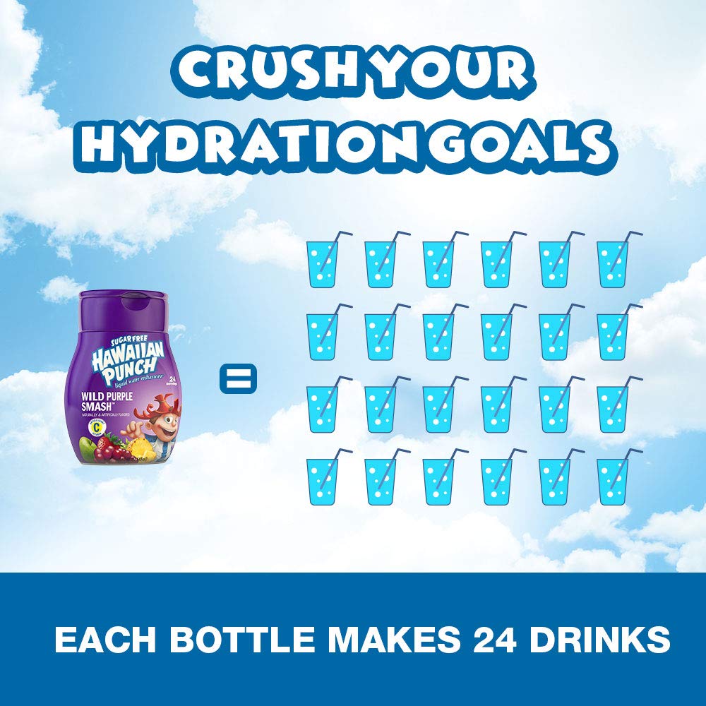 Hawaiian Punch, Wild Purple Smash, Liquid Water Enhancer – New, Better Taste! – High Antioxidant Vitamin C, Sugar Free, Zero Calorie Flavoring Drops (4 Bottles, Makes 96 Flavored Water Drinks)