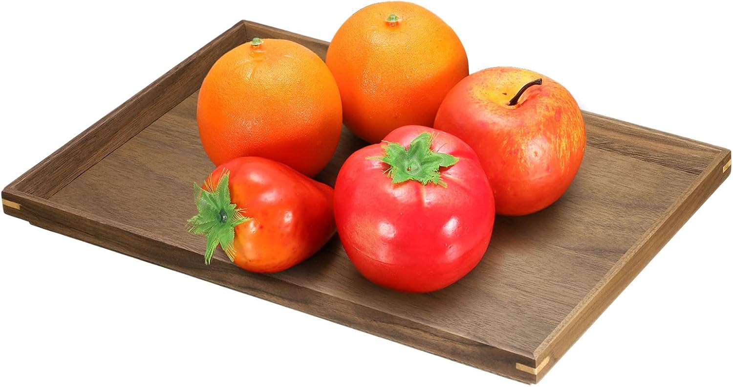 uxcell Bamboo Serving Tray, 12 x 8 Inch Rectangle Wooden Trays Portable Serving Platters for Food Fruit, Snacks, Bread, Vanity, Weddings, Picnics, Brown (Inner Slant)