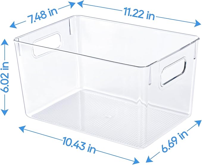 JollyPack 4 Pack Clear Plastic Storage Bins, Pantry Organizers and Storage with Handles, Clear Storage Containers for Fridge, Kitchen, Cabinet, Bathroom and Office