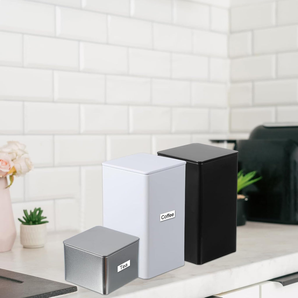 PATIKIL Metal Tea and Tin Set 3.35"x3.35"x3.35", 2 Pcs Metal Storage Airtight Storage Square Container with Lid for Loose Tea Coffee Candy Treats Gifts Spice DIY, White