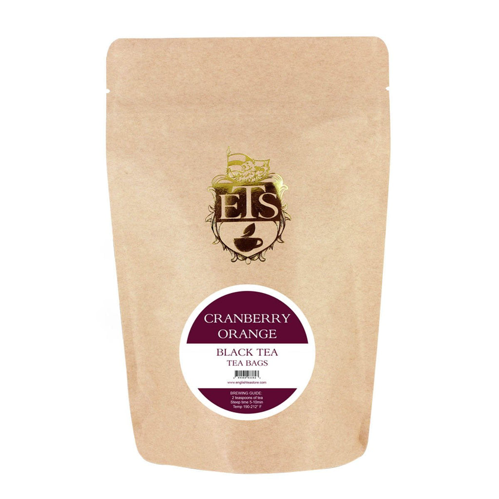 English Tea Store - Cranberry Orange Flavored Black Tea | Tart Cranberry & Sweet Citrus Blend | Natural Fruit Infused | Small Batch Crafted | 25 Teabags Pouch | No Strings or Tags