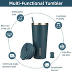 BJPKPK 22oz Stainless Steel Insulated Tumbler With lid And Straw Travel Coffee Thermal Tumblers Cup For Women And Men,Navy Blue