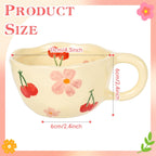 Ceramic Coffee Mug Vintage Flower Mugs 8 oz Cute Floral Coffee Mugs Irregular Latte Art Cup Lead-free Porcelain Cups for Cappuccino, Cocoa (Pink Cherry)
