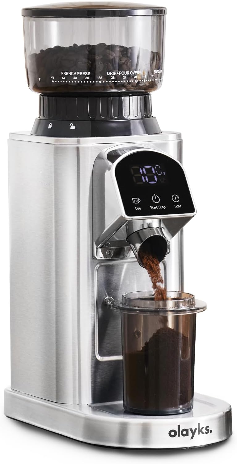 Conical Burr Coffee Grinder Electric with Electronic Timer, Anti-Static, Coffee Grinders for Home Use, Adjustable Conical Burr Mill with 48 Precise Settings for Espersso/Drip/French Press