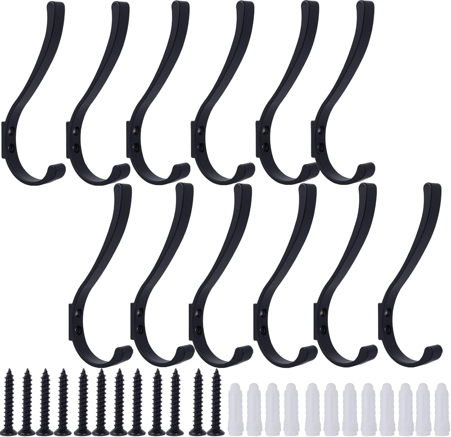 12 Pack Hanging Coat Hooks Wall Mount, Coat Hanger Wall Hangers, Metal Hooks for Hanging Heavy Duty, Screw in Hooks for Hanging Towels, Clothes, Backpack, Hat, Bag, Jacket, Key, Robe, Backpack Black