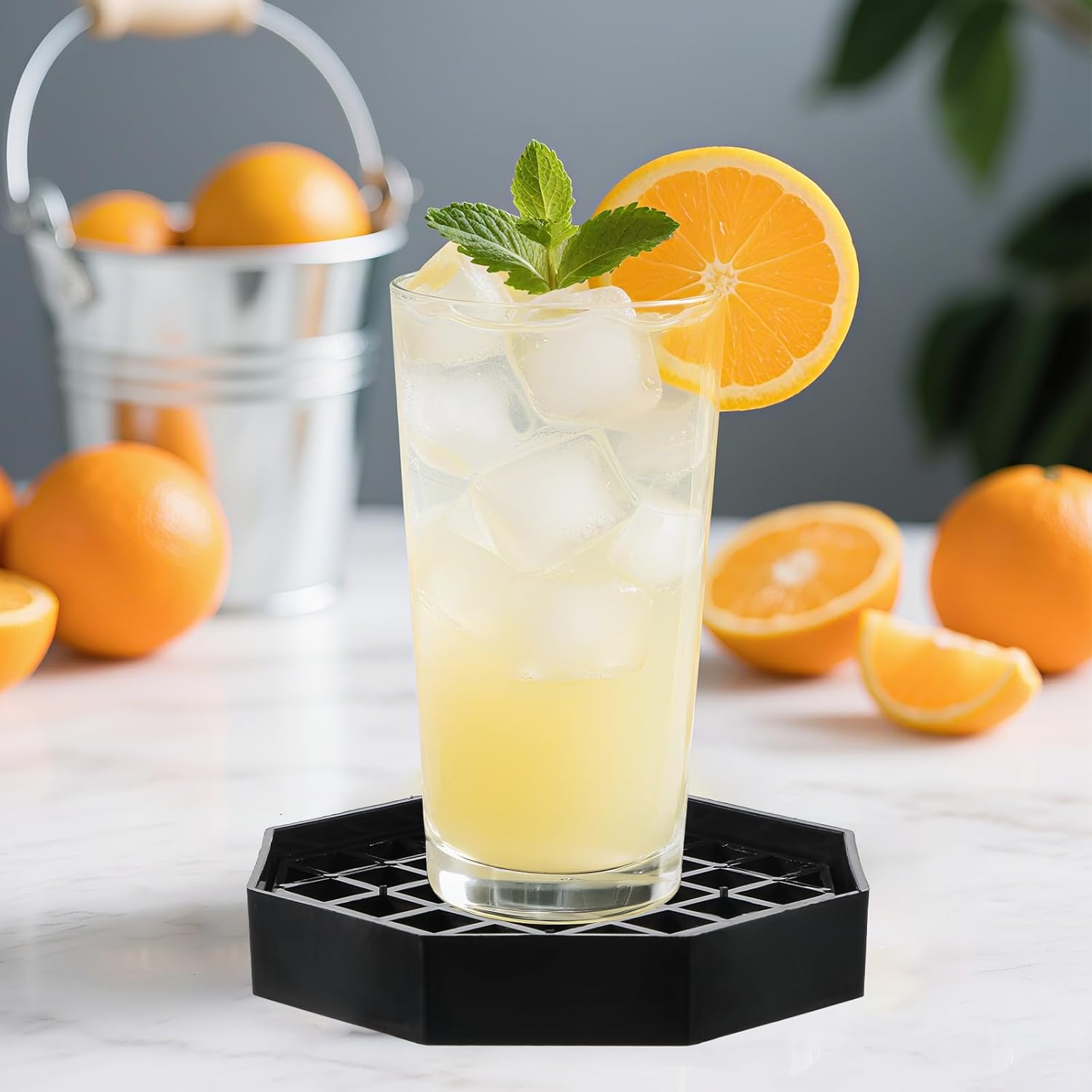 2 Pcs Coffeecountertop Octagon Driptrays, Coffee Drips Tray, 4" Drip Trays, Black Plastic Drips Tray Coaster with Honeycomb Grid for Coffee Station or Kitchen Drink Tea Wine Spill Protection